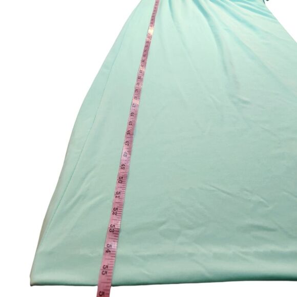 Vintage 70s Dress Disco Mod Long Sleeve Empire Waist Maxi Flowy Mint Green L - Picture 9 of 16